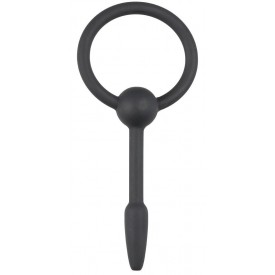 Черный уретральный расширитель Small Silicone Penis Plug With Pull Ring - 10,5 см.